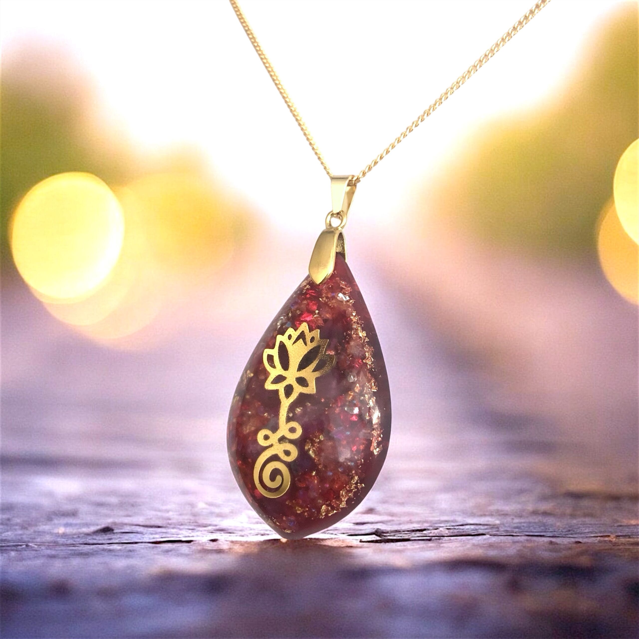 Unalome ketting hanger Robijn Rozenkwarts orgonite sieraad Orgonit Anhänger kaufen