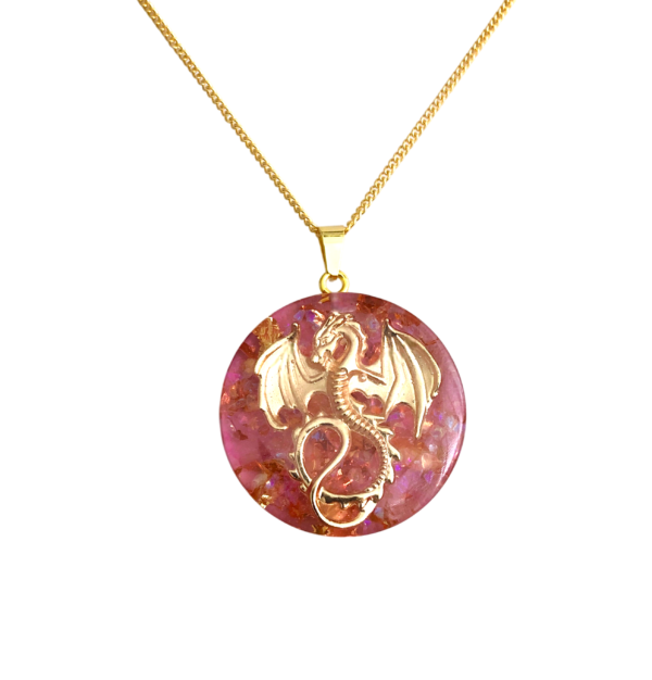 Rosa Dragon hanger met rozenkwarts