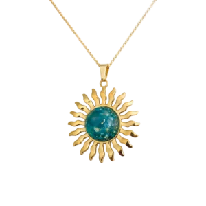 Aquamarijn edelsteen hanger zon symbool orgonite hanger