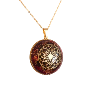 Robijn hanger met Rode Granaat en goud Seed of Life orgonite hanger orgonite sieraad
