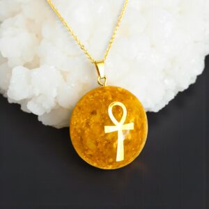Golden Healer edelsteen Ankh orgonite ketting hanger edelsteen hanger sieraad Limonietkwarts