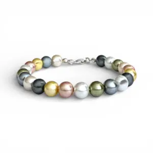 Mallorca parel armband 8mm in pastelkleuren wit grijs groen geel beige roze met 925 zilveren sluiting