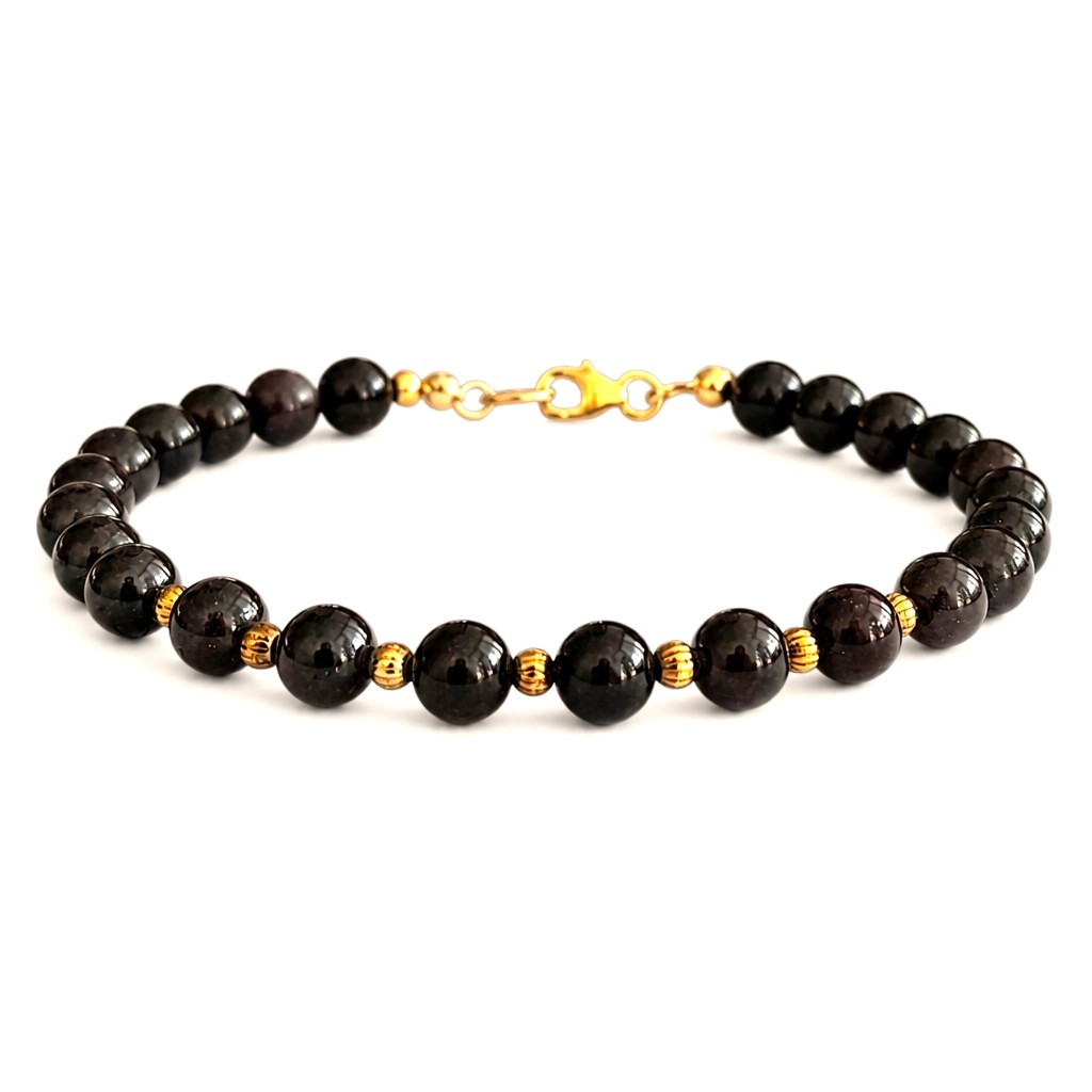 Rode Granaat armband voor dames met Gold filled kralen en goud verguld sluiting