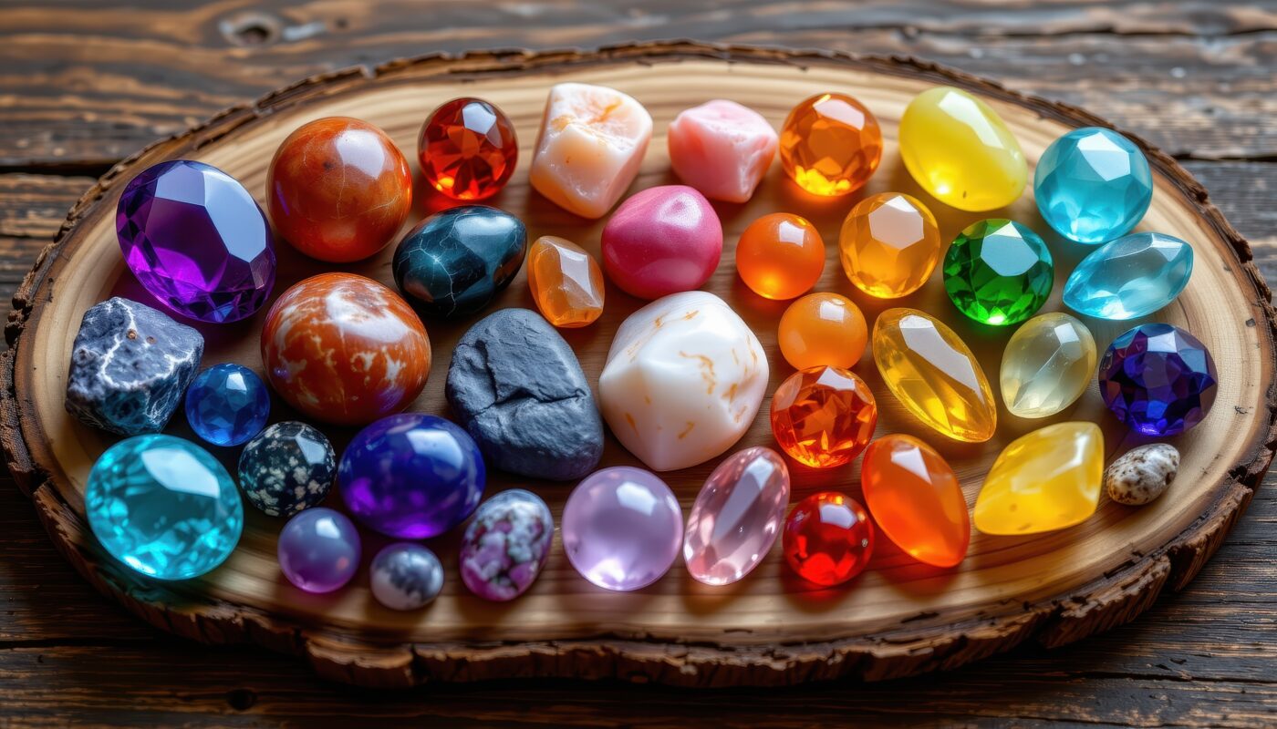 Verzameling van diverse ruwe en gepolijste edelstenen uit de A-Z gids van Artisan Gifts