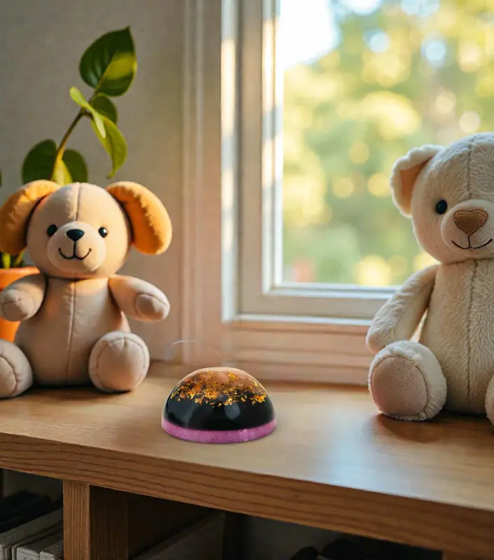Shungiet en Rozenkwarts Orgonite dome voor een veilige en liefdevolle sfeer in de babykamer.