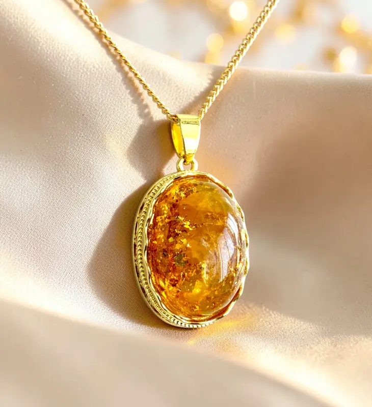 Golden Healer orgonite ketting hanger met 24 karaat goud in een goud vergulde zetting, ovale vorm