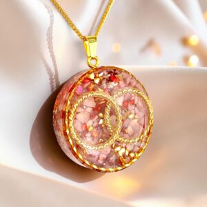 Orgonite hanger Vesica Pisces mer Roze Andes opaal, goud en mica