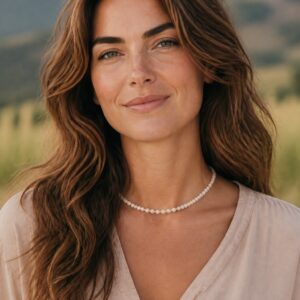 Morganiet edelsteen ketting gold filled op model