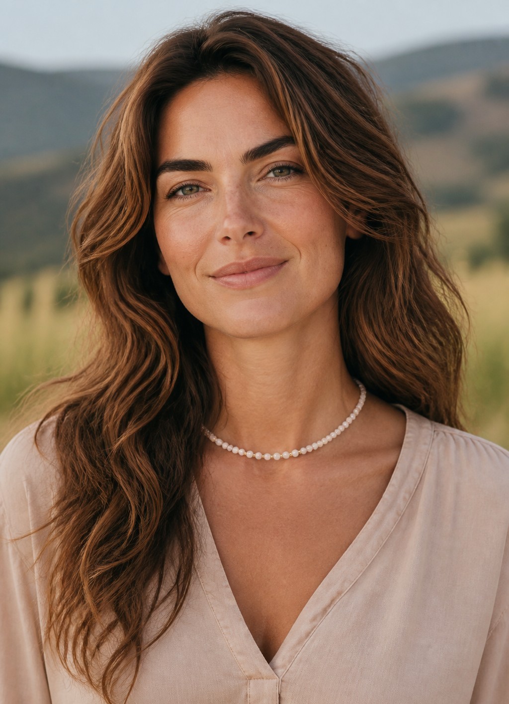 Morganiet edelsteen ketting gold filled op model