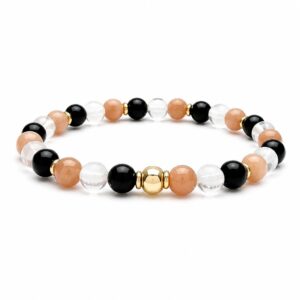 Shungiet armband yin yang met seleniet zonnesteen en gold filled goud edelsteen kralen armband zwart