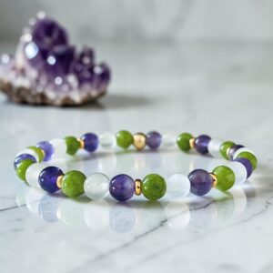 Groene Jade Amethist Seleniet armband natuursteen dames verguld goud Zen armband tegen overprikkeling