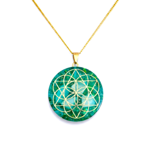 Larimar orgonite hanger Seed of Life en Merkaba symbool atlantis