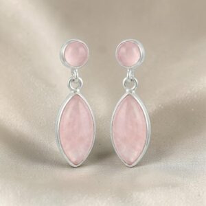 925 Sterling zilveren Rozenkwarts oorhangers oorbellen