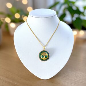 Smaragd Labradoriet edelsteen hanger met Tree of Life symbool 24K goud