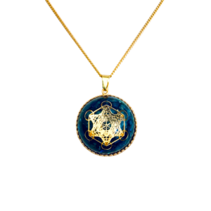 Tanzaniet Saffier edelsteen hanger met Metatron symbool